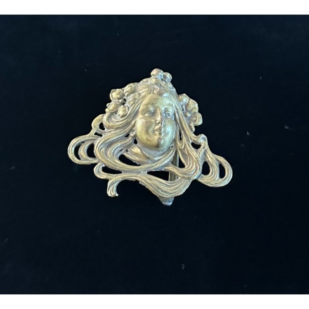 Art Nouveau Belt Buckle Brass Ophelia Lady Boho Artisan 2.75 x‎ 2.25